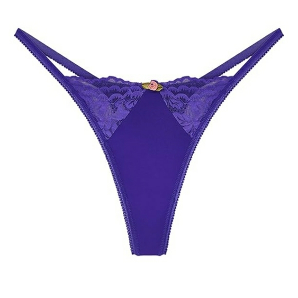 Sexy Underwear Lace Cut Out Thongs Mid Waist Panties Briefs Purple - Picture 7 of 8